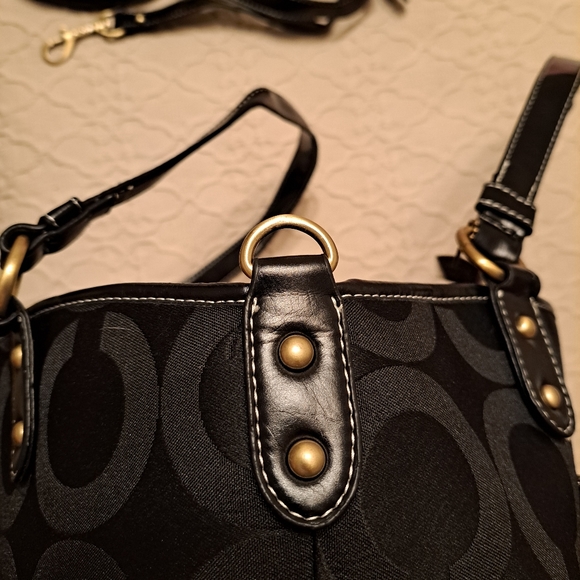 Coach HandbagBlack Canvas w/ signature Coach Pattern - Picture 7 of 10